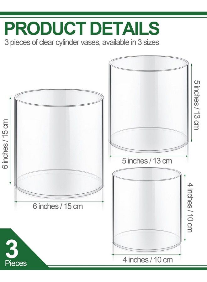 meekoo Set Of 3 Flower Acrylic Vase Cylinders 4" 5" 6" Round Decorative Clear Vase Break Resistant Acrylic Flower Vase Acrylic Cylinder Vases For Centerpieces Floral Home Wedding Table Decoration - Image 3