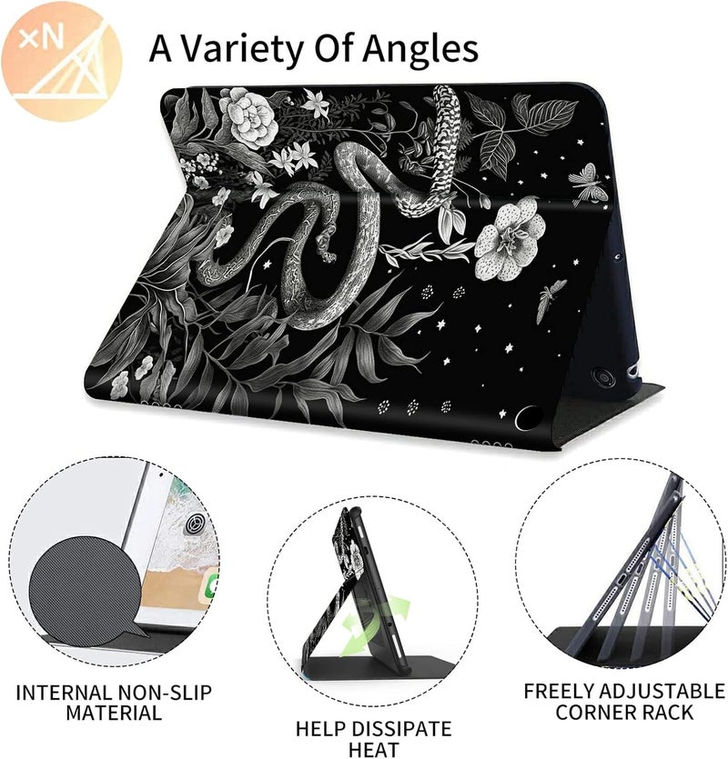 FUYOCWE for Fire HD 10 Case 2021,Fire HD 10 Plus Tablet Case (11th Generation, 2021 Release), Multi-Angle Slim Stand Smart Cover Cases for New Amazon Kindle Fire HD 10 10.1"-Black White Snake Plants Flowers - Image 5