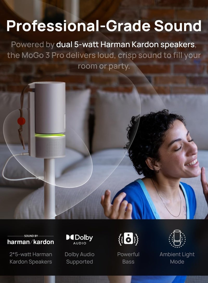 إكسجيمي جهاز عرض محمول موجو  برو بدقة  بكسل، تلفزيون جوجل مع نتفليكس مرخص، حامل قابل للتعديل مدمج، جهاز عرض صغير يدعم بنوك الطاقة،  لومن ،  .،  ×  واط هارمان كاردون - Image 5