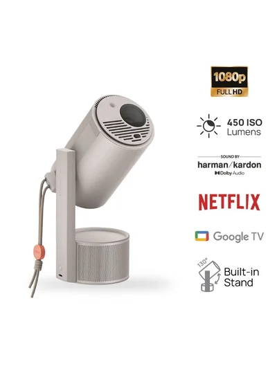 XGIMI MoGo 3 Pro 1080P Portable Projector, Google TV with Licensed Netflix, Build-in Adjustable Stand, Mini Projector Supports Power Banks, 450 ISO Lumens, ISA 2.0, 2 x 5W Harman Kardon