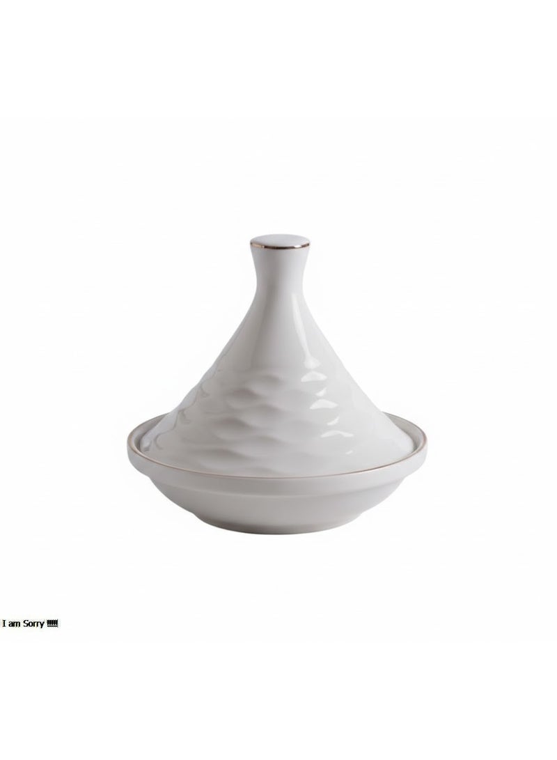 طاجين صغير من الخزف الأبيض مقاس 5 بوصات بحافة ذهبية