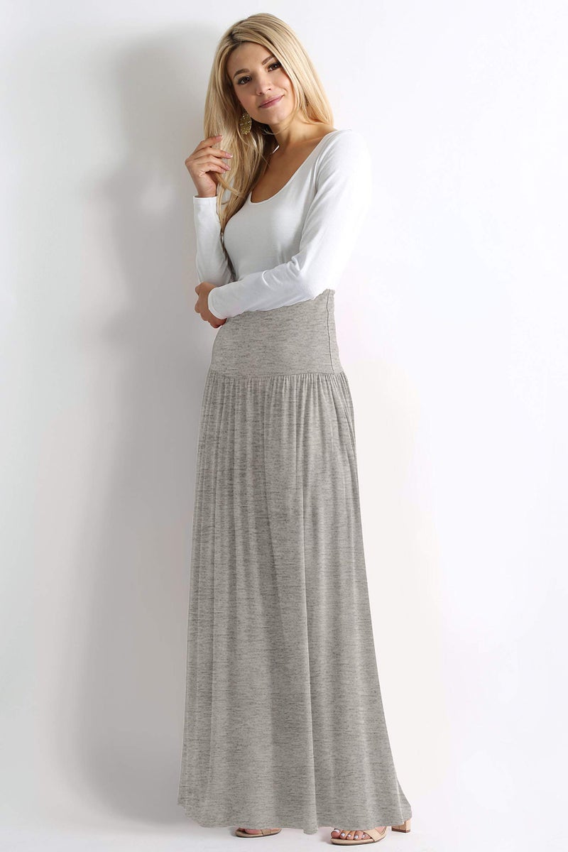 Simlu Heather Grey Skirts for Women Ankle Length Skirt Casual Long Skirt High Waisted Maxi Skirt Reg and Plus Size Skirt Long Skirt (Size Medium, H Grey) - Image 2