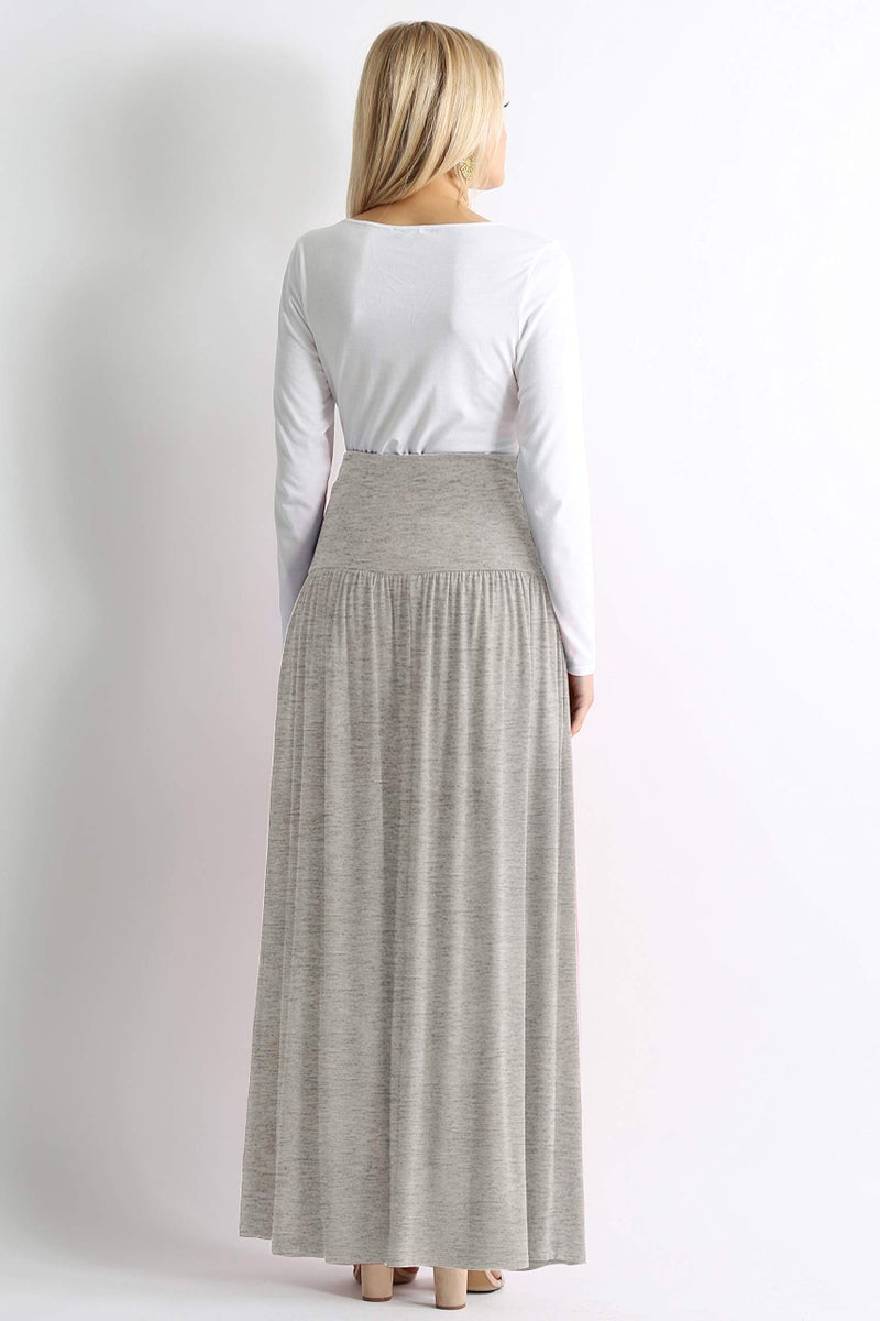 Simlu Heather Grey Skirts for Women Ankle Length Skirt Casual Long Skirt High Waisted Maxi Skirt Reg and Plus Size Skirt Long Skirt (Size Medium, H Grey) - Image 3