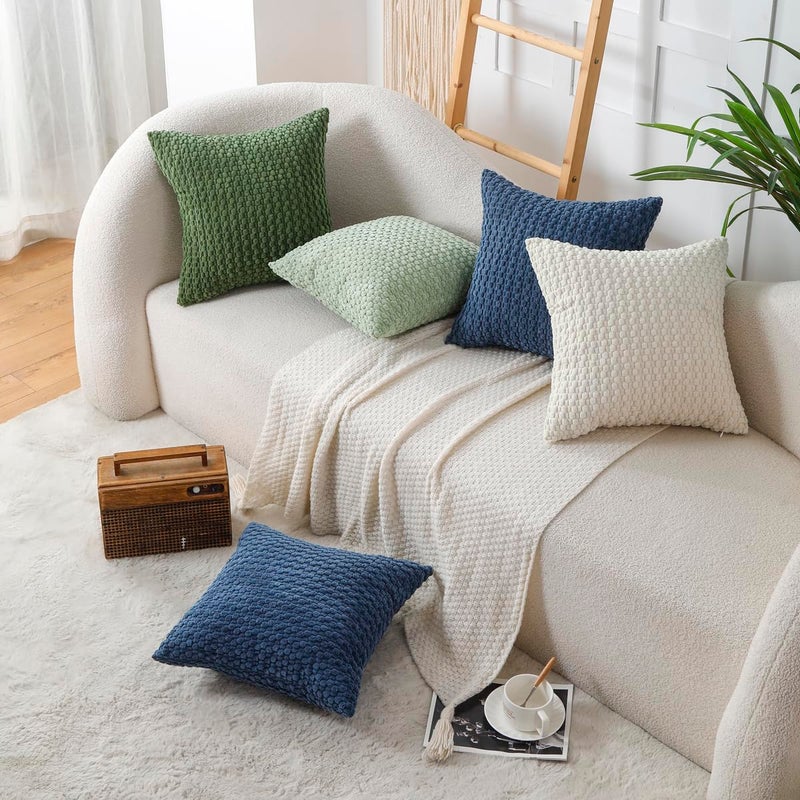 WOKANI Corduroy Cream White Throw Pillow Covers 18x18 Set of 2, Decorative Soft Boho Striped Decoration Pillowcases Modern Farmhouse Home Decor for Sofa Living Room Couch Bed - Image 3