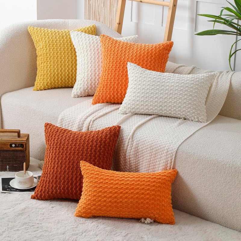 WOKANI Corduroy Cream White Throw Pillow Covers 18x18 Set of 2, Decorative Soft Boho Striped Decoration Pillowcases Modern Farmhouse Home Decor for Sofa Living Room Couch Bed - Image 2