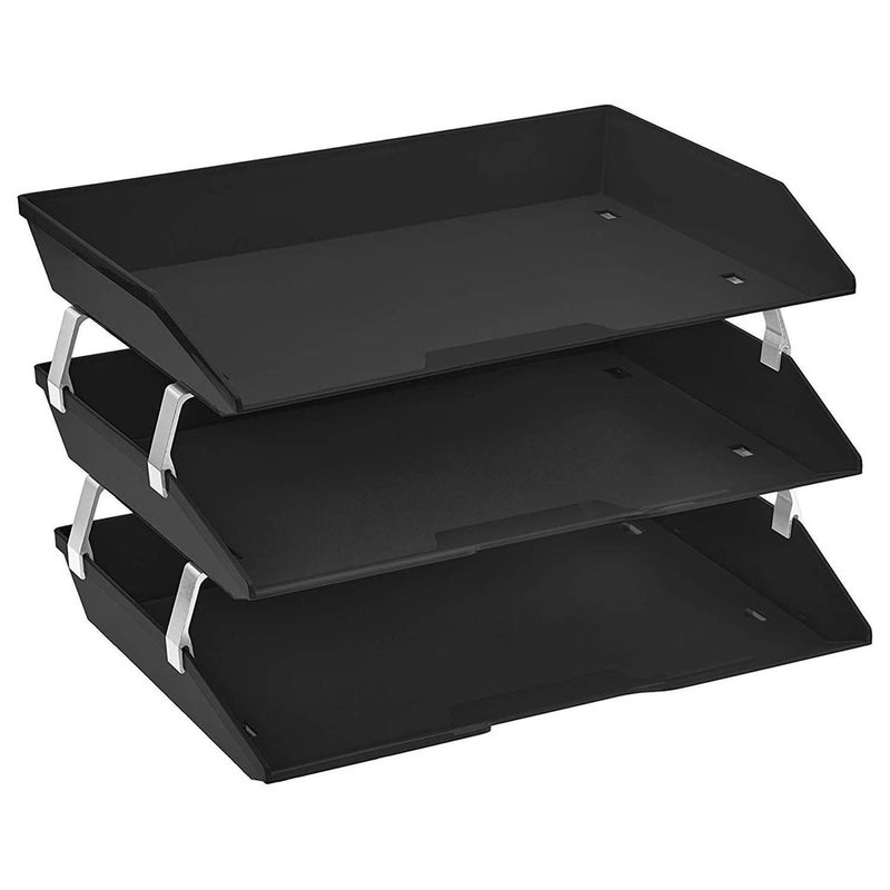 Acrimet Facility 3 Tier Letter Tray Side Load Letter SizeA4 Desktop File Organizer Plastic Black Color