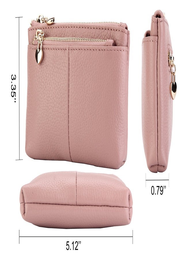 ZOOEASS Women Genuine Leather Zip Mini Coin Purse with Key Ring Triple Zipper Card Holder Wallet, Gray, Standard, Minimalist - Image 5