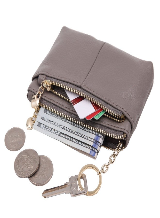 ZOOEASS Women Genuine Leather Zip Mini Coin Purse with Key Ring Triple Zipper Card Holder Wallet, Gray, Standard, Minimalist - Image 3