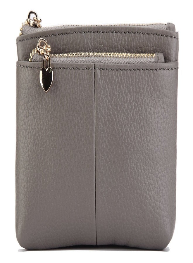 ZOOEASS Women Genuine Leather Zip Mini Coin Purse with Key Ring Triple Zipper Card Holder Wallet, Gray, Standard, Minimalist - Image 1