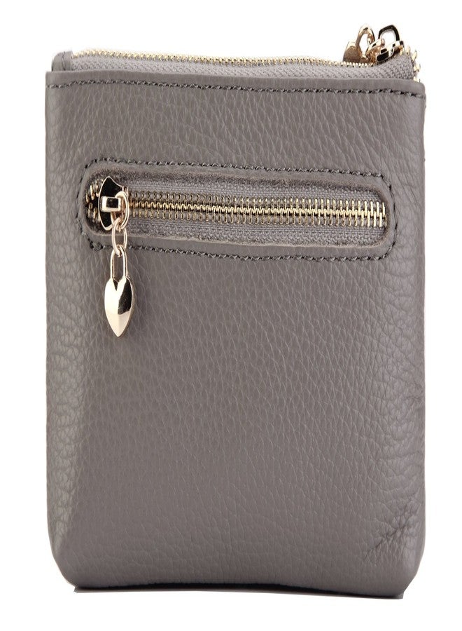 ZOOEASS Women Genuine Leather Zip Mini Coin Purse with Key Ring Triple Zipper Card Holder Wallet, Gray, Standard, Minimalist - Image 2