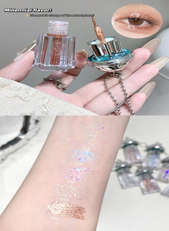 Gege Bear UFO Glitter Eye Shadow Liquid | Quick-Dry Formula | Ultra-Fine Glitter Finish | Pigmented Shimmer | Precision Brush Applicator | Kawaii Keychain Pendant | Shimmering Eye Makeup With Silver Blue Golden Color | Buildable Coverage | Smudge-Proof Perfect Eyeshadow for Clean Girl & Bold Looks (01#, 1.8g) - Image 2
