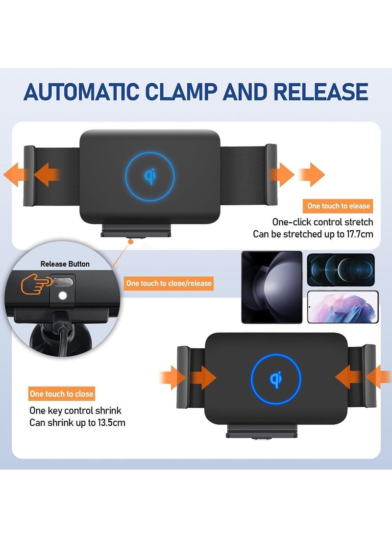 General - 10W Qi Wireless Car Charger Stand for Samsung Galaxy Z Fold5 Fold4 Fold3 Fold2 Fold S23 Ultra Google Pixel 7 Pro for iPhone 15 Pro Max Phone Auto Clip Fast Charger - Image 1
