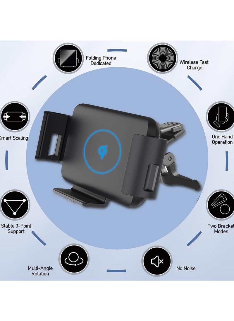 General - 10W Qi Wireless Car Charger Stand for Samsung Galaxy Z Fold5 Fold4 Fold3 Fold2 Fold S23 Ultra Google Pixel 7 Pro for iPhone 15 Pro Max Phone Auto Clip Fast Charger - Image 1