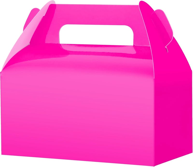 UnicoPak 30 Pack Shiny Hot Pink Gable Gift Boxes Party Favor Boxes, Candy Treat Boxes Goodie Bags for Candy, Treats, Girl Theme Birthday Party Wedding Valentine Baby Shower – 6.5x3.5x3.5 Inches - Image 1