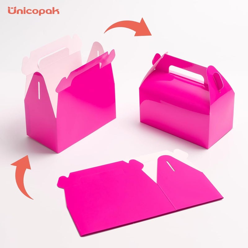 UnicoPak 30 Pack Shiny Hot Pink Gable Gift Boxes Party Favor Boxes, Candy Treat Boxes Goodie Bags for Candy, Treats, Girl Theme Birthday Party Wedding Valentine Baby Shower – 6.5x3.5x3.5 Inches - Image 3