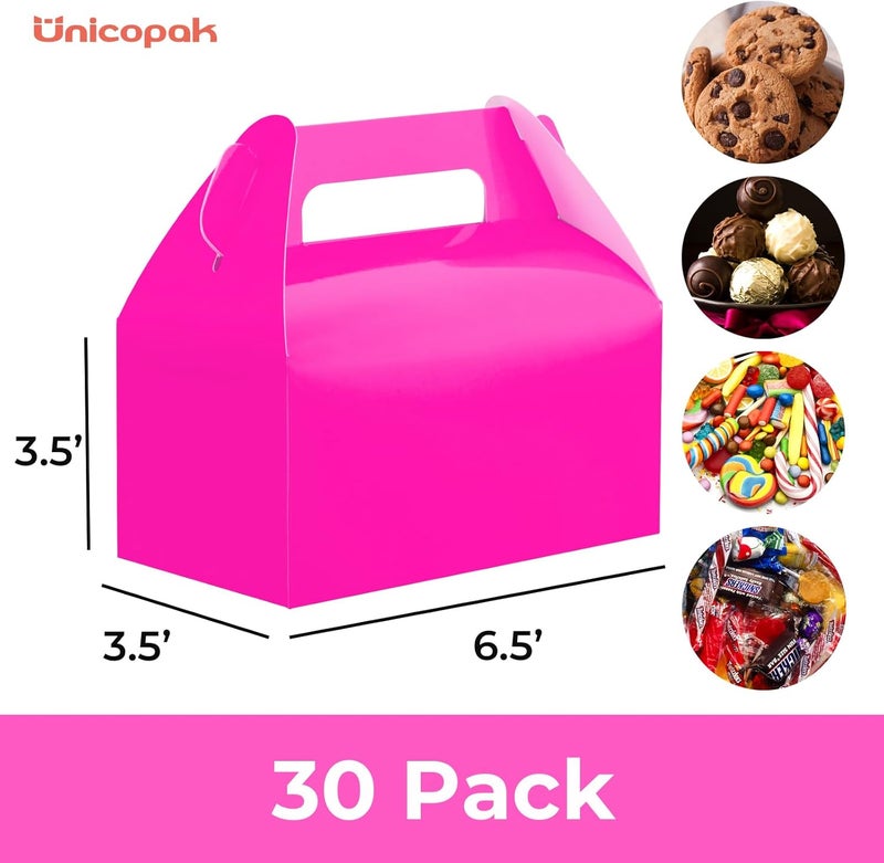 UnicoPak 30 Pack Shiny Hot Pink Gable Gift Boxes Party Favor Boxes, Candy Treat Boxes Goodie Bags for Candy, Treats, Girl Theme Birthday Party Wedding Valentine Baby Shower – 6.5x3.5x3.5 Inches - Image 2