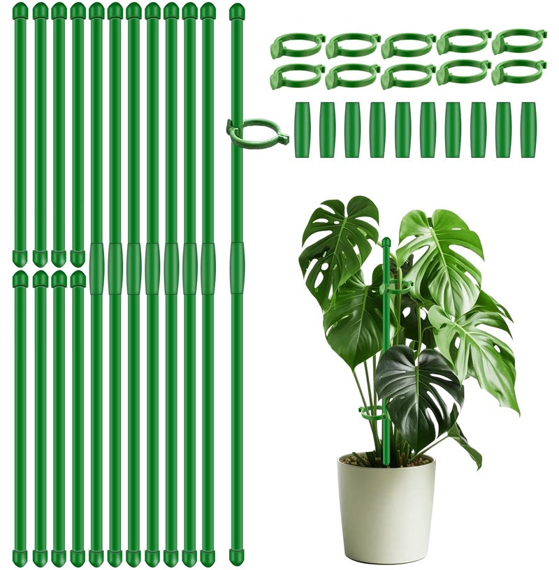 SupKing 20Pcs Plant Support Stakes 17 inch SupKing Garden Orchid Sticks Extended to 3ft 4ft 5ft Plant Poles with Clips for Indoor Outdoor Potted Tomato Rose Amaryllis Vegetables Comes with 20 Ties - Image 1