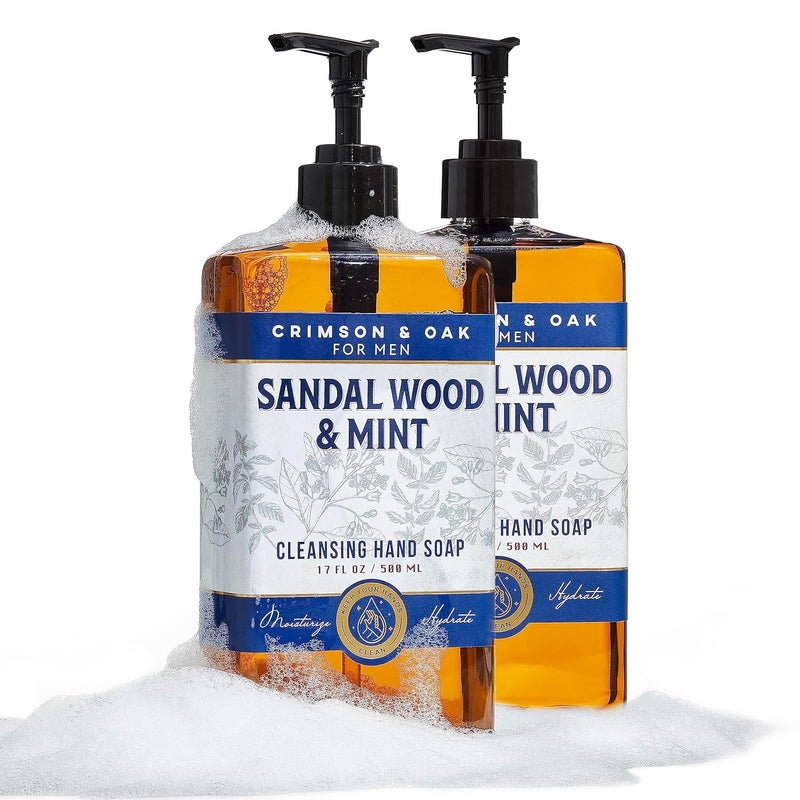 Body Prescriptions Crimson & Oak Men's Deep Cleansing Hand Soap with Pump Dispenser, 17 Fl Oz (Pack of 2), Sandalwood and Mint