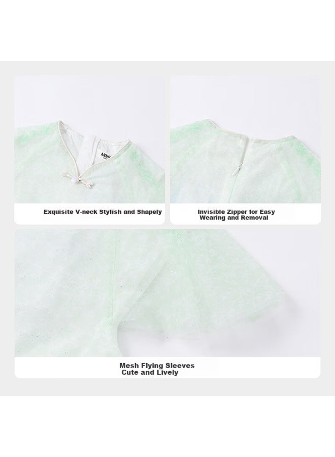 Annil Anner Anner Children's Wear Girls' Short Sleeve Dress Summer New Chinese Style Solid Color Mesh Sweet And Light Dress - Image 5