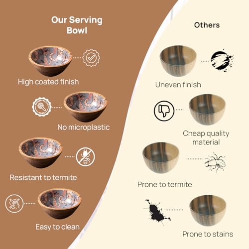 nestroots Wooden Serving Bowl for Snacks & Dry Fruits | Set of 2 Grey Printed Multipurpose Bowl for Dining & Kitchen |6 inches Handcrafted Snack Bowl - Image 5