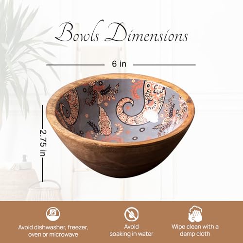 nestroots Wooden Serving Bowl for Snacks & Dry Fruits | Set of 2 Grey Printed Multipurpose Bowl for Dining & Kitchen |6 inches Handcrafted Snack Bowl - Image 2