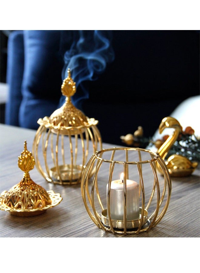 مبخرة بخور، حامل شموع شاي، سخان شمع الزيوت العطرية، موقد محمول للعلاج بالروائح مع مصيدة رماد للفنادق والمكتب والديكور المنزلي - ذهبي - Image 2