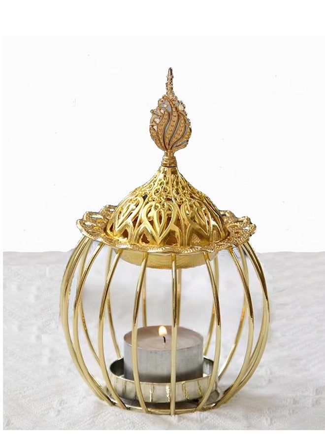 مبخرة بخور، حامل شموع شاي، سخان شمع الزيوت العطرية، موقد محمول للعلاج بالروائح مع مصيدة رماد للفنادق والمكتب والديكور المنزلي - ذهبي - Image 1