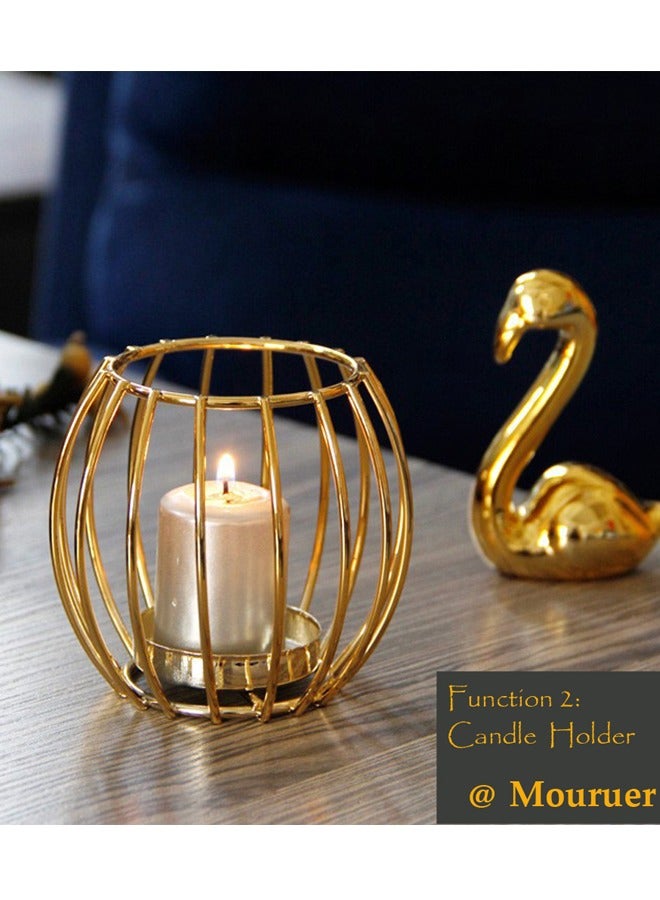 مبخرة بخور، حامل شموع شاي، سخان شمع الزيوت العطرية، موقد محمول للعلاج بالروائح مع مصيدة رماد للفنادق والمكتب والديكور المنزلي - ذهبي - Image 3