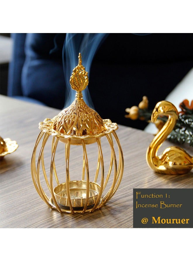 مبخرة بخور، حامل شموع شاي، سخان شمع الزيوت العطرية، موقد محمول للعلاج بالروائح مع مصيدة رماد للفنادق والمكتب والديكور المنزلي - ذهبي - Image 4