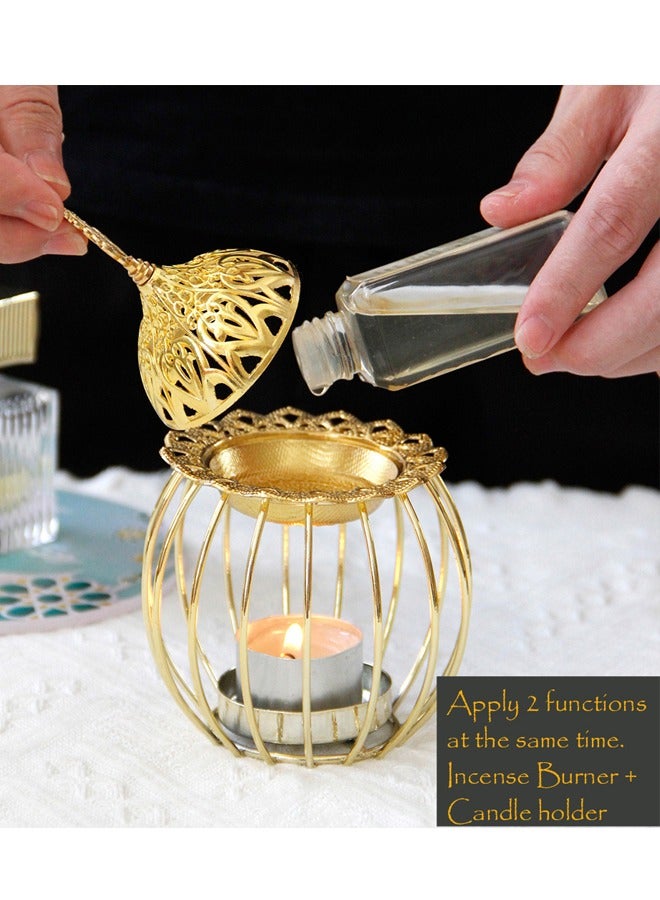 مبخرة بخور، حامل شموع شاي، سخان شمع الزيوت العطرية، موقد محمول للعلاج بالروائح مع مصيدة رماد للفنادق والمكتب والديكور المنزلي - ذهبي - Image 5