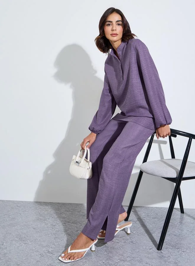 Amirah Purple Oversized Longline Top and Pants Modest Set