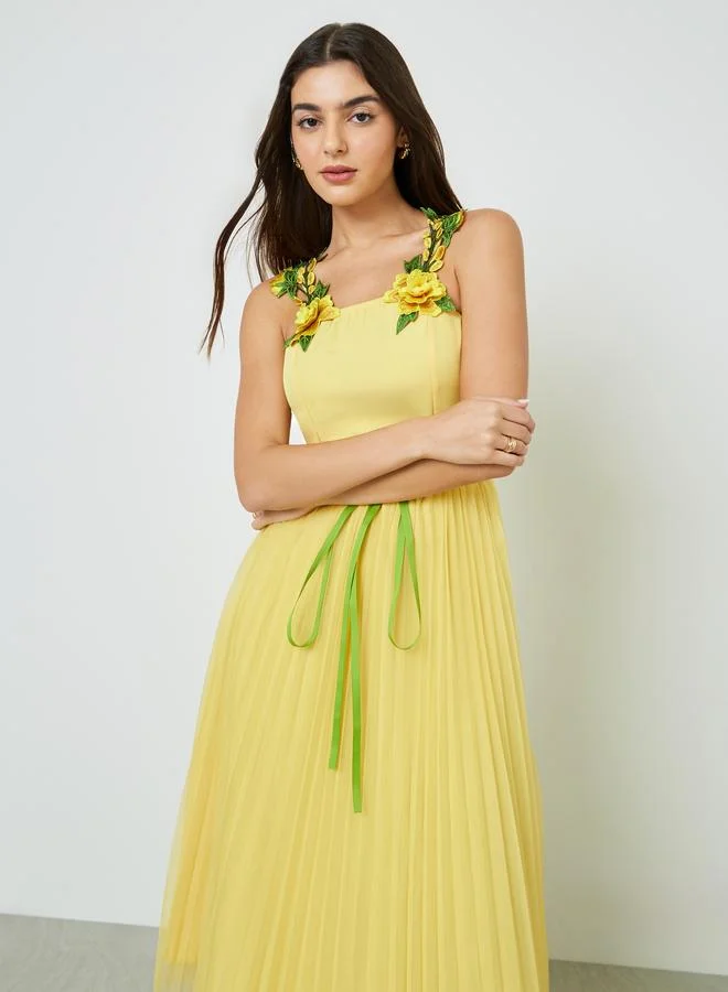 تايك تو Yellow Floral Strappy Midi Dress