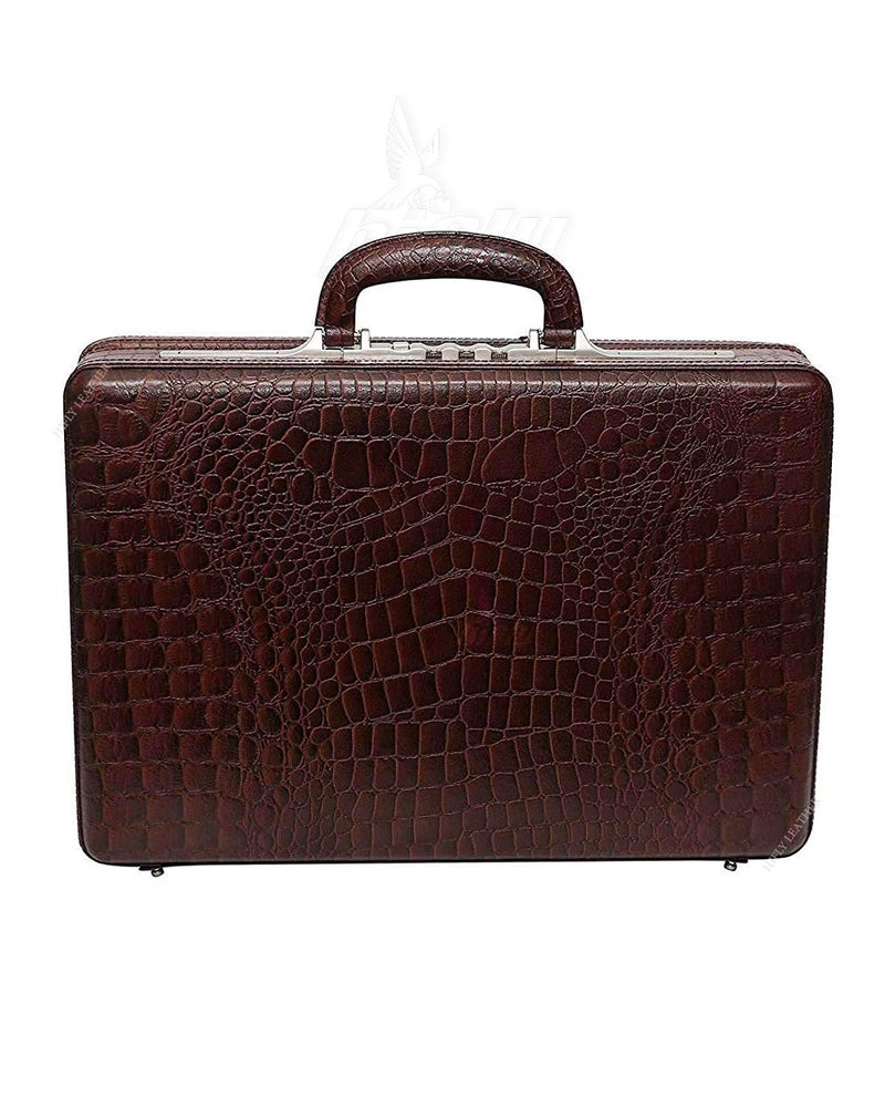 Hifly Brown Leather Briefcase / Laptop Briefcase - Expandable - Unisex - Hard - Office Bag - 3 Digit Combo Italy Lock - Suitcase - Laptop Briefcase - Brown - Image 1