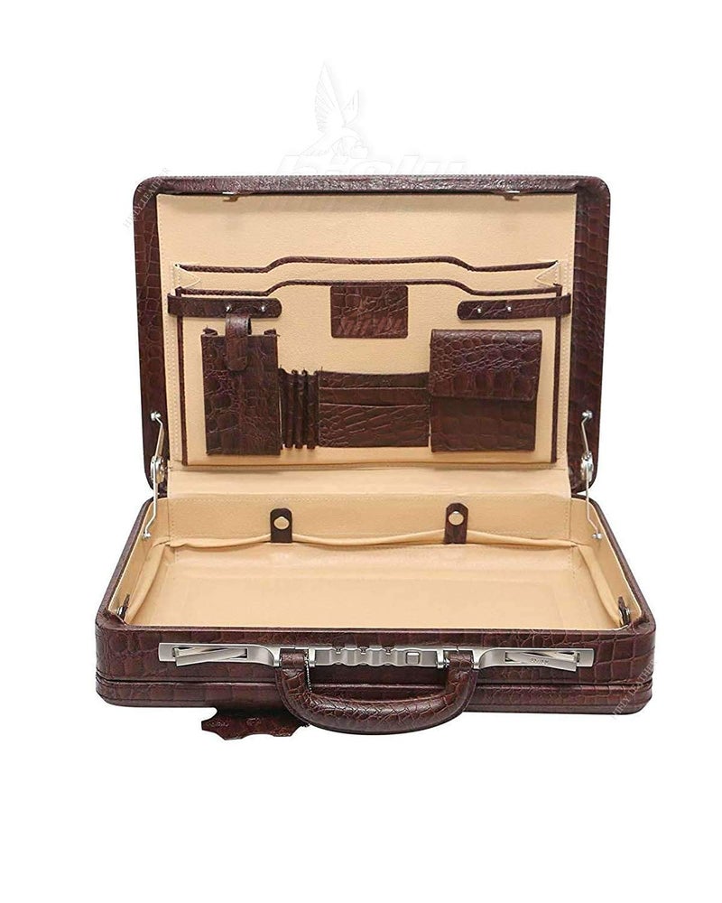 Hifly Brown Leather Briefcase / Laptop Briefcase - Expandable - Unisex - Hard - Office Bag - 3 Digit Combo Italy Lock - Suitcase - Laptop Briefcase - Brown - Image 4