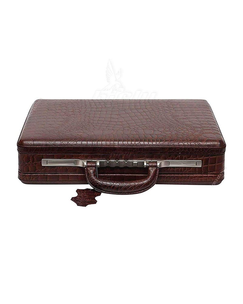 Hifly Brown Leather Briefcase / Laptop Briefcase - Expandable - Unisex - Hard - Office Bag - 3 Digit Combo Italy Lock - Suitcase - Laptop Briefcase - Brown - Image 2