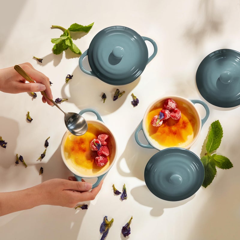 Kook Ceramic Mini Cocotte Set, Small Casserole Dishes with Lids and Handles, Individual Baking Ramekins, Oven, Microwave u0026 Dishwasher Safe, Stoneware, 12 oz, Set of 4 (Stone Ombre) - Image 4