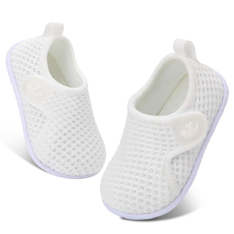 FEETCITY Baby Sneakers Boys Girls Slip On Shoes First Walking Crib Shoes White - Image 1