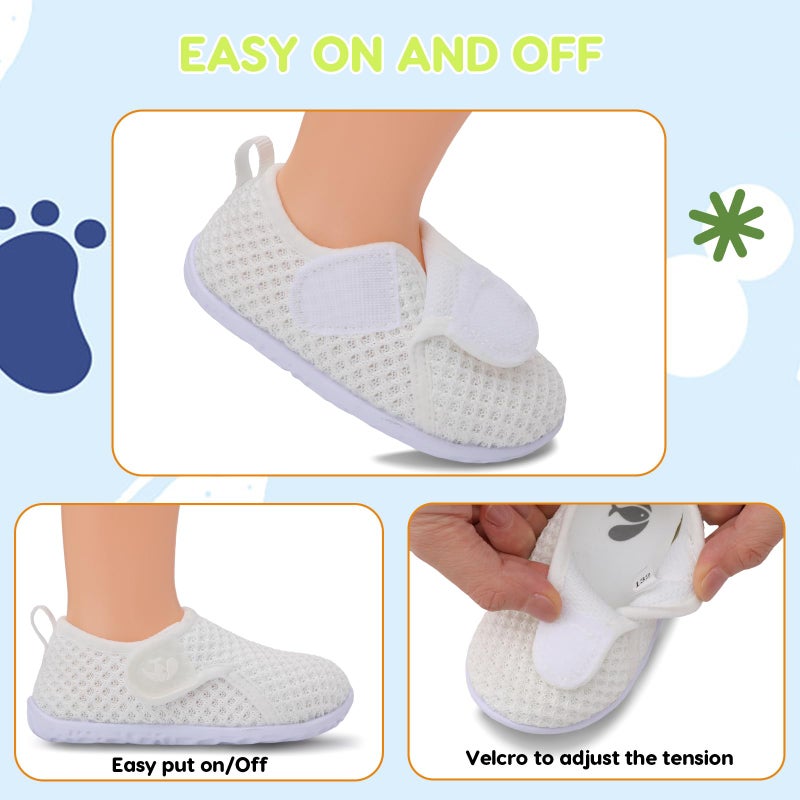FEETCITY Baby Sneakers Boys Girls Slip On Shoes First Walking Crib Shoes White - Image 3