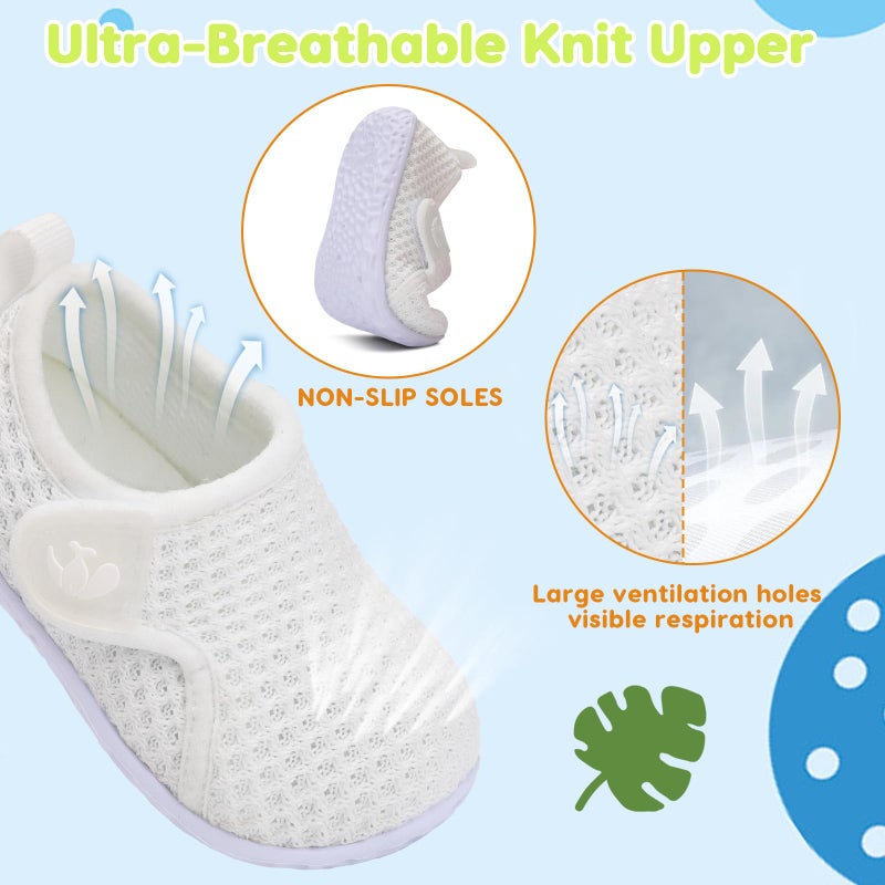 FEETCITY Baby Sneakers Boys Girls Slip On Shoes First Walking Crib Shoes White - Image 4