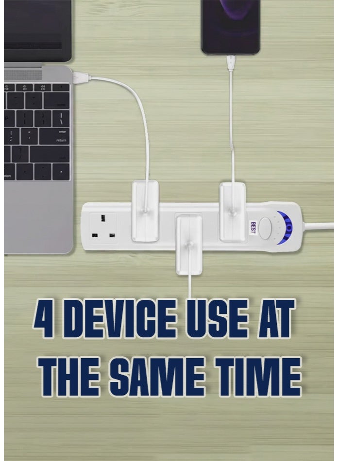 بست سلك تمديد كهربائي بطول 5 أمتار مع مقبس كهربائي رباعي | يدعم حمل يصل إلى ١٧٠٠ واط | جهد كهربائي 220-240 فولت | قابس 13 أمبير | شريط كهربائي متين للاستخدام الآمن في المنزل | المكتب وأجهزة الكمبيوتر والأجهزة الصغيرة - Image 2