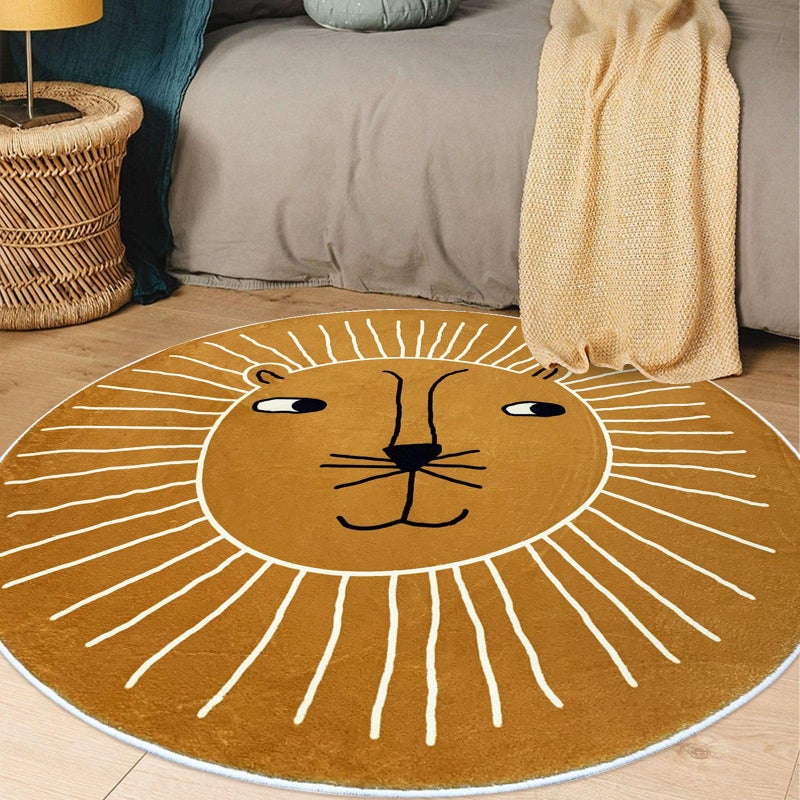 USTIDE Kids Rug Round 4Ft Round Lion Play Mat Non Slip Kids Circle Rug Soft Nursery Rug Wahable Floor Carpet for Living Room Bedroom Playroom Decor