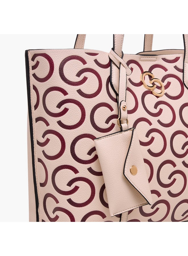 Celeste Women Monogram Textured Tote Bag with Pouch and Zip Closure  - Image 5