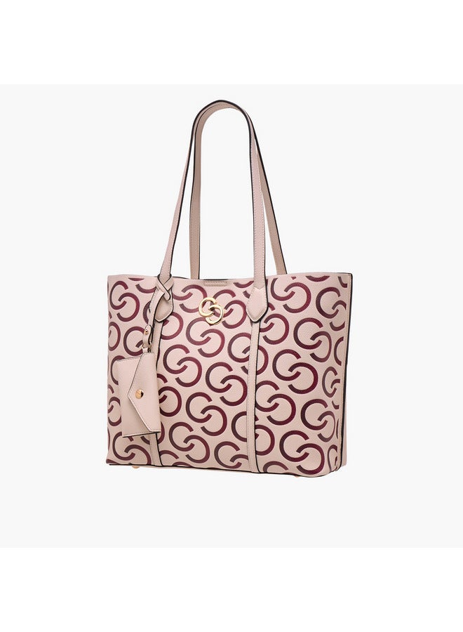 Celeste Women Monogram Textured Tote Bag with Pouch and Zip Closure  - Image 3