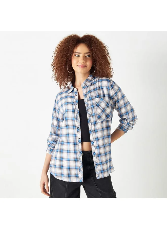 Lee Cooper Lee Cooper Checked Shirt with Roll-Up Sleeves and Pocket