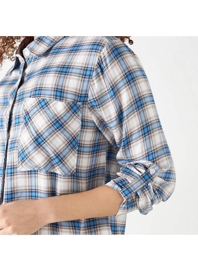 Lee Cooper Lee Cooper Checked Shirt with Roll-Up Sleeves and Pocket