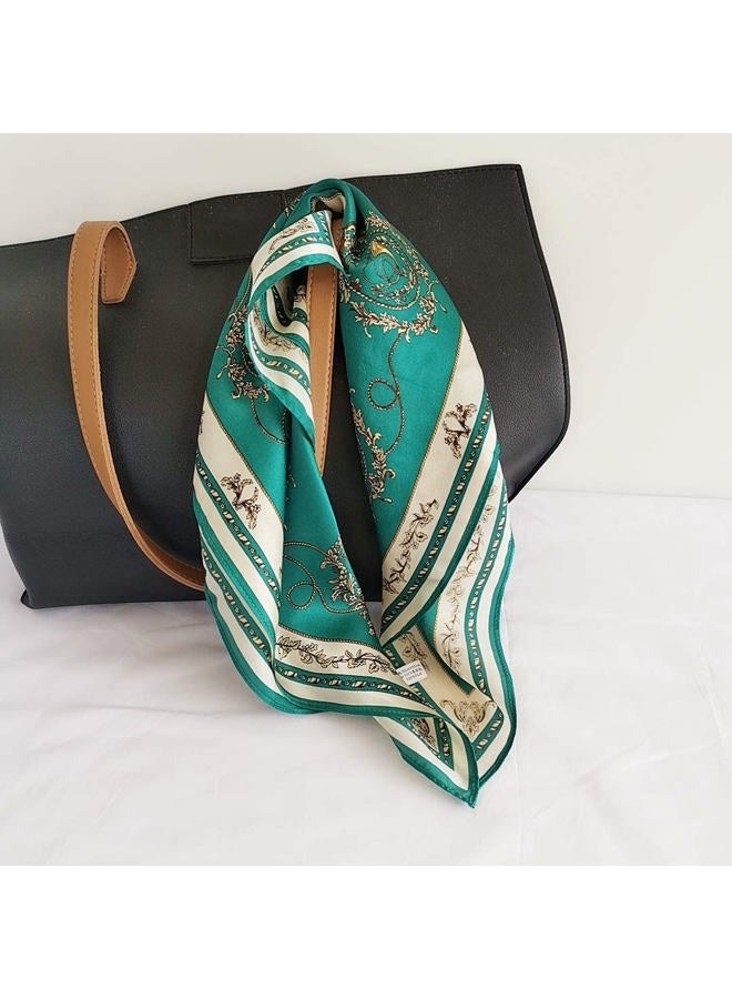 FONYVE 100% Mulberry Silk Scarfs for Women - Lightweight Square Satin Head Scarf - Small Silk Hair Scarf for Sleeping 21" x 21", 04 Chain Green, S - Image 4