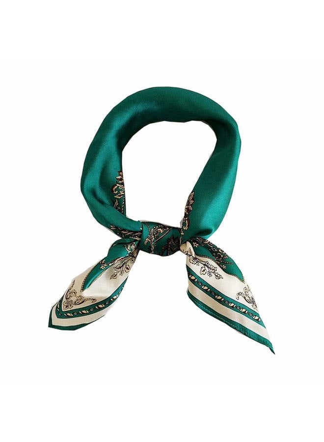 FONYVE 100% Mulberry Silk Scarfs for Women - Lightweight Square Satin Head Scarf - Small Silk Hair Scarf for Sleeping 21" x 21", 04 Chain Green, S - Image 1