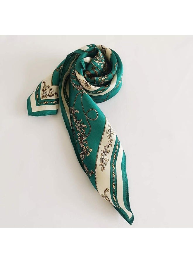 FONYVE 100% Mulberry Silk Scarfs for Women - Lightweight Square Satin Head Scarf - Small Silk Hair Scarf for Sleeping 21" x 21", 04 Chain Green, S - Image 3