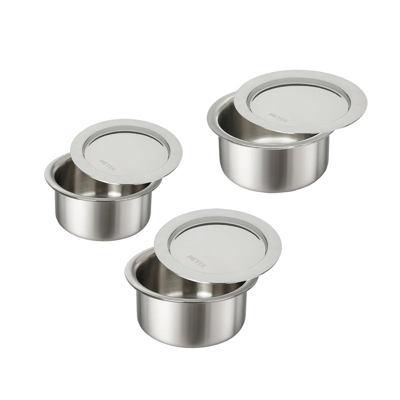 MEYER Triply Stainless Steel Tope Set of SS 304 Lid | 14/16/18 cm 1.1/1.5/2.3 L| 10 Year Warranty | Silver - Image 1