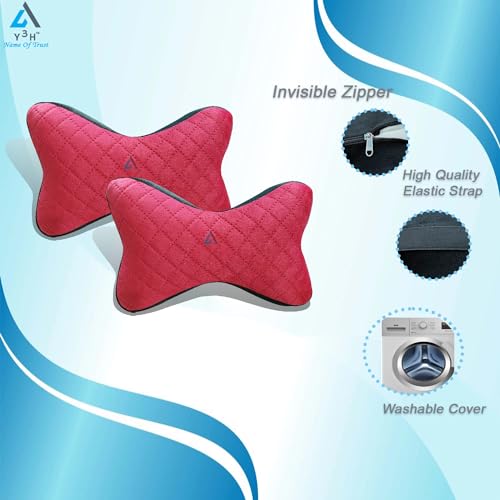 Y3H Car Neck Head Rest Pillow Premium Car Seat Neckrest Cushion Neck Support Pillow for Neck Pain Relief in Office, Driving - (Set of 2 pc) (Black-Red Butterfly) - Image 2